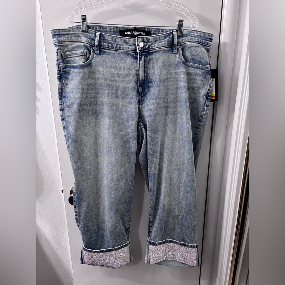Karl Lagerfeld NWT Light Blue Glitzy Crop Jeans - Picture 3 of 11